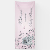 Cute Owl Pink Cherry Blossom Custom Baby shower Spandoek (Verticaal)