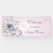 Cute Owl Pink Cherry Blossom Custom Baby shower Spandoek (Horizontaal)
