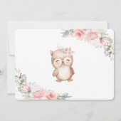 Cute Owl Pink Floral Greenery Birthday Foto Kaart (Achterkant)