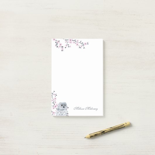 Cute Owl Pink Grey Monogram Post-it® Notes (Op bureau)