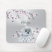 Cute Owl Pink Silver Monogram Muismat (Met muis)