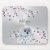 Cute Owl Pink Silver Monogram Muismat (Voorkant)
