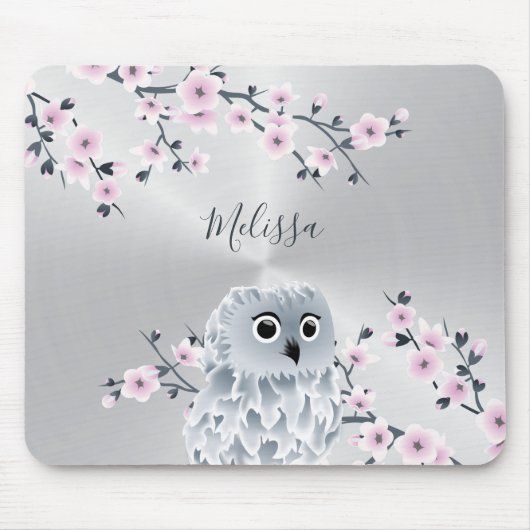 Cute Owl Pink Silver Monogram Muismat (Voorkant)