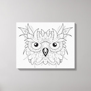 Cute Owl Portrait Doodle 6 Canvas Afdruk