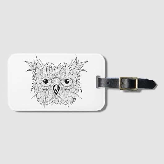 Cute Owl Portrait Doodle Bagagelabel (Voorkant (horizontaal))