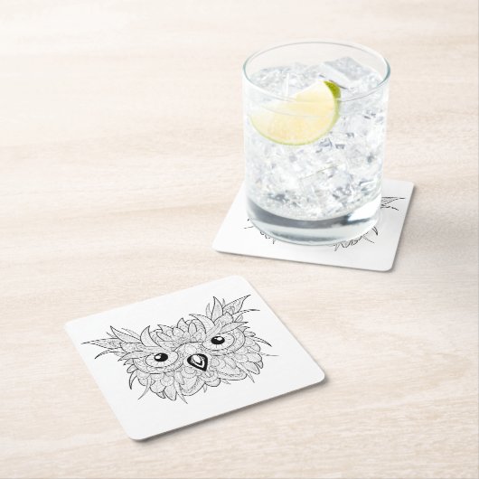 Cute Owl Portrait Doodle Kartonnen Onderzetters (Insitu)