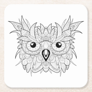 Cute Owl Portrait Doodle Kartonnen Onderzetters
