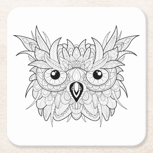 Cute Owl Portrait Doodle Kartonnen Onderzetters (Voorkant)