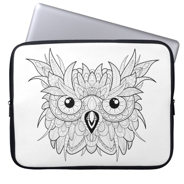 Cute Owl Portrait Doodle Laptop Sleeve (Voorkant)