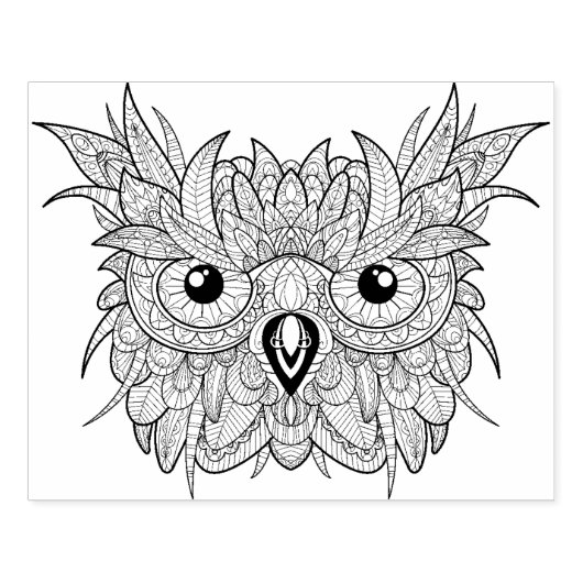 Cute Owl Portrait Doodle Rubberstempel (Afrduk)
