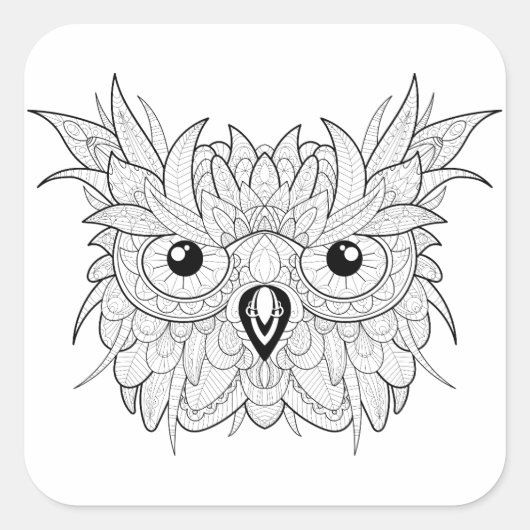 Cute Owl Portrait Doodle Vierkante Sticker (Voorkant)