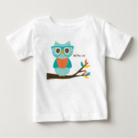 Cute Owl Reading Personalized Colorful Turquoise