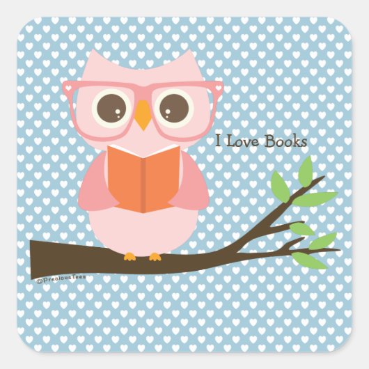 Cute Owl Reading Vierkante Sticker (Voorkant)
