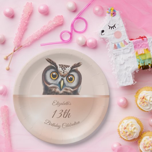 Cute Owl Roos Gold | Aangepaste Borden op jaarpapi Papieren Bordje (Feest)