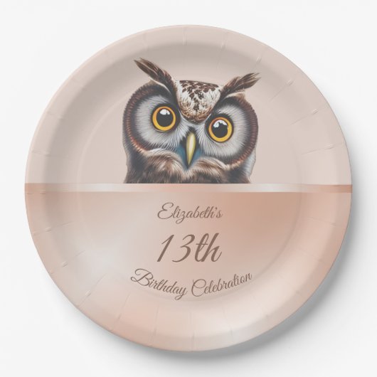 Cute Owl Roos Gold | Aangepaste Borden op jaarpapi Papieren Bordje (Voorkant)