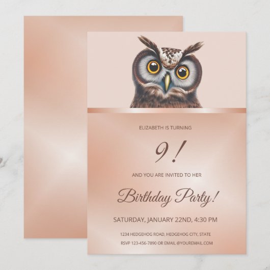 Cute Owl | Roos Gold Kaart (Voorkant / Achterkant)