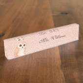 Cute Owl Rose Gold Glitter Teacher  Naambordje (Zijkant)