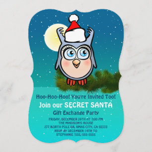 Cute Owl Secret Santa Party Kaart