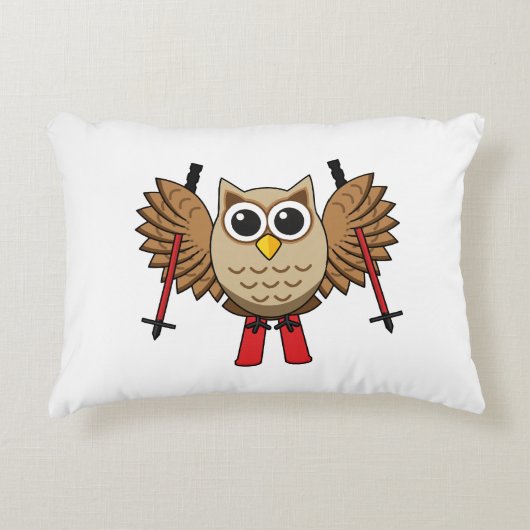 Cute Owl Skiing Cartoon Accent Kussen (Voorkant)