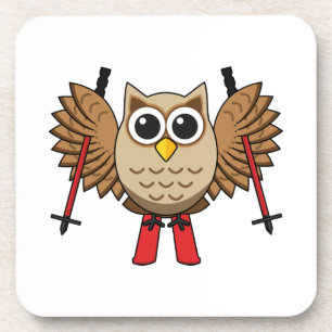 Cute Owl Skiing Cartoon Bier Onderzetter