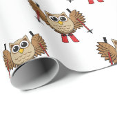 Cute Owl Skiing Cartoon Cadeaupapier (Rol Hoek)