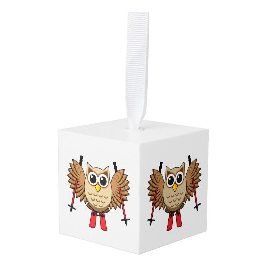 Cute Owl Skiing Cartoon Decoratie (Voorkant hoekig)