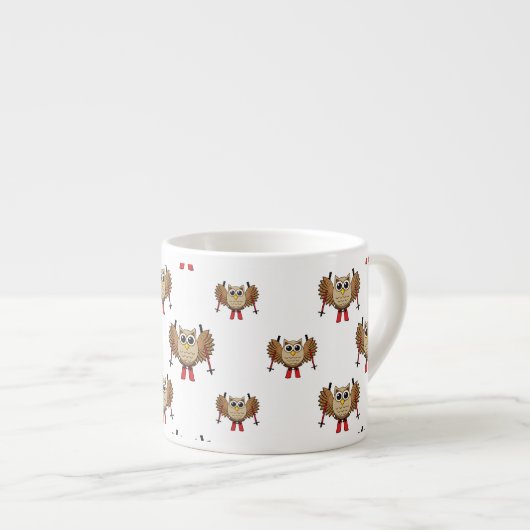 Cute Owl Skiing Cartoon Espresso Kop (Voorkant rechts)