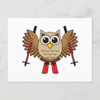Cute Owl Skiing Cartoon