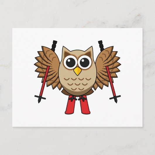 Cute Owl Skiing Cartoon Feestdagenkaart (Voorkant)
