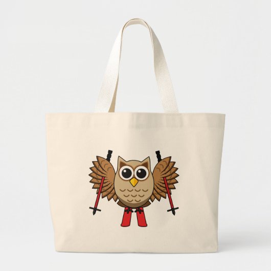 Cute Owl Skiing Cartoon Grote Tote Bag (Voorkant)