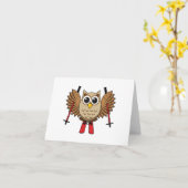 Cute Owl Skiing Cartoon Kaart (Gele Bloem)