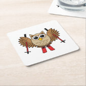Cute Owl Skiing Cartoon Kartonnen Onderzetters (Schuin)