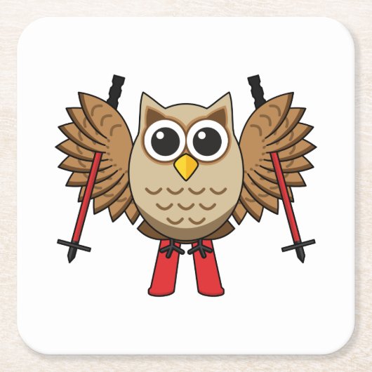 Cute Owl Skiing Cartoon Kartonnen Onderzetters (Voorkant)