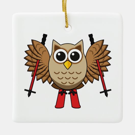Cute Owl Skiing Cartoon Keramisch Ornament (Voorkant)