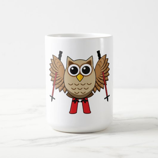 Cute Owl Skiing Cartoon Koffiemok (Center)