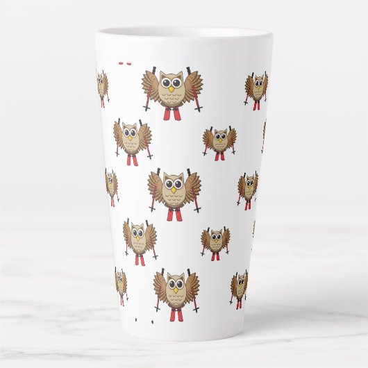 Cute Owl Skiing Cartoon Latte Mok (Voorkant)