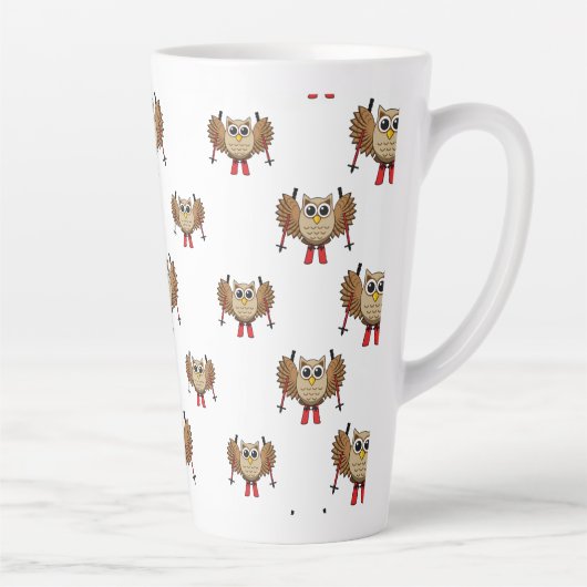 Cute Owl Skiing Cartoon Latte Mok (Rechts)