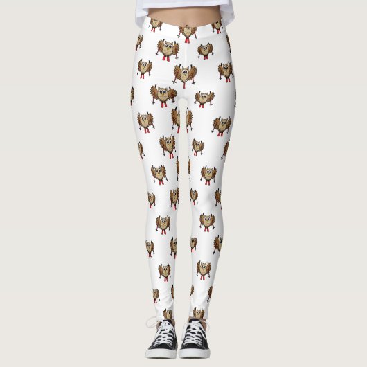Cute Owl Skiing Cartoon Leggings (Voorkant)
