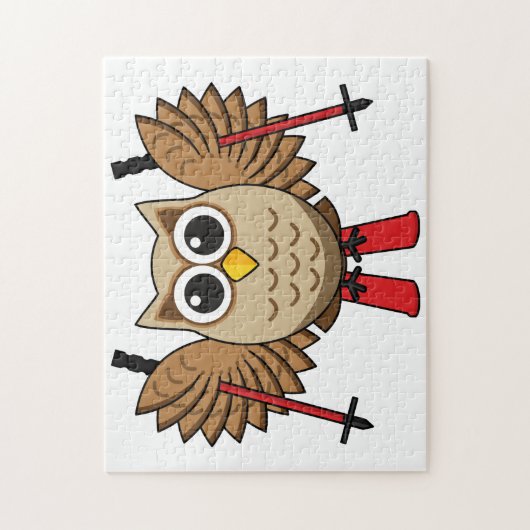Cute Owl Skiing Cartoon Legpuzzel (Verticaal)