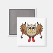 Cute Owl Skiing Cartoon Magneet (Voorkant / Achterkant)