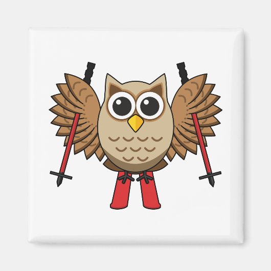 Cute Owl Skiing Cartoon Magneet (Voorkant)