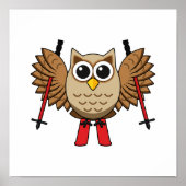 Cute Owl Skiing Cartoon Poster (Voorkant)