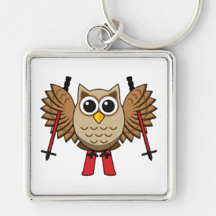 Cute Owl Skiing Cartoon Sleutelhanger