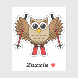 Cute Owl Skiing Cartoon Sticker
