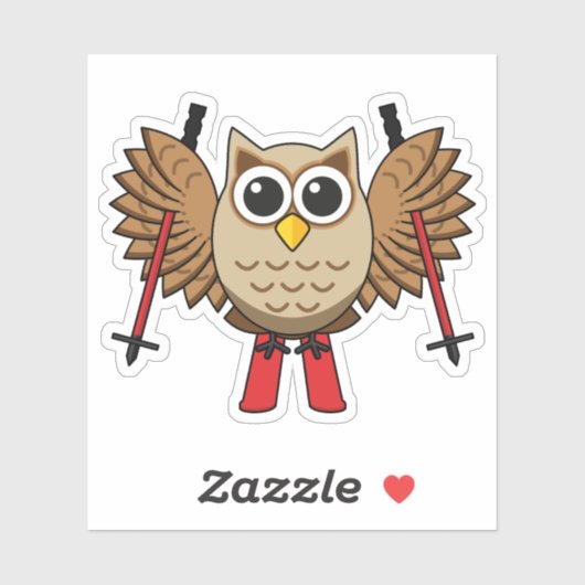 Cute Owl Skiing Cartoon Sticker (Vel)