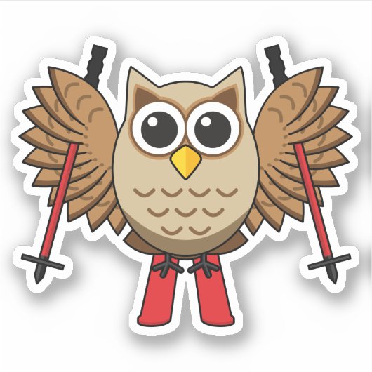 Cute Owl Skiing Cartoon Sticker (Voorkant)