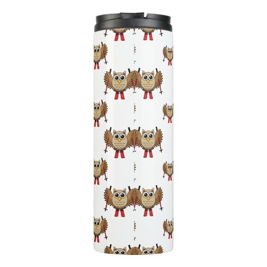 Cute Owl Skiing Cartoon Thermosbeker (Achterkant)
