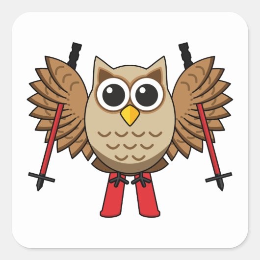 Cute Owl Skiing Cartoon Vierkante Sticker (Voorkant)