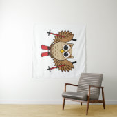 Cute Owl Skiing Cartoon Wandkleed (In Situ (horizontaal))
