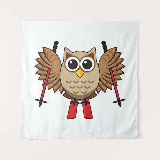 Cute Owl Skiing Cartoon Wandkleed (Voorkant)